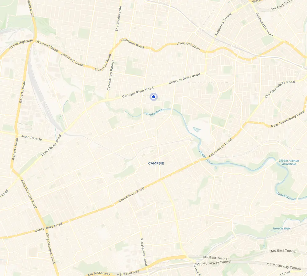 Map of the Croydon Park service area and the surrounding Inner West, showing Croydon Park and the nearby streets we cover.